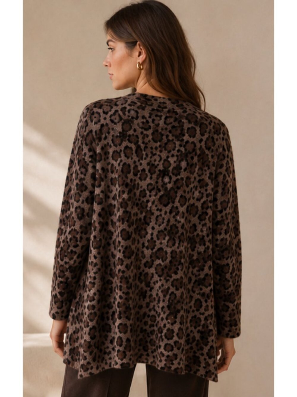 ๐ Joan Vass Leopard Print Open Front Cashmere Sweater - Picture 4 of 9